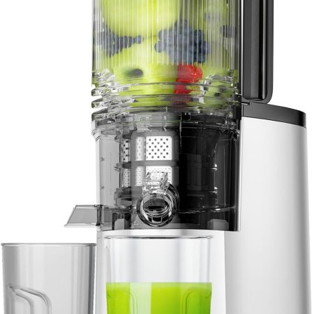 Cold Press Juicer, 5.8" Wide Feed Chute Juice Extractor Machine with 400W, High Juice Yield, Slow Masticating Juicer for Whole Vegetables & Fruits, Premium Silver
