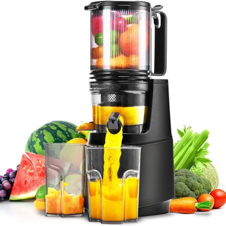 Cold Press Juicer,Slow Masticating Juicer Machines with 5.3" Large Feed Chute for Most Fruits and Vegetables,Easy to Clean Lemon Orange juicer with 250W Motor and High Juice Yield (Obsidian black)