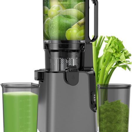Juicer Machines with 5.8" Extra Large Feed Chute, Cold Press Juicer For Whole Vegetables and Fruits, 350W Professional Slow Masticating juicer Easy to Clean for Batch Juicing (Titanium Gray)