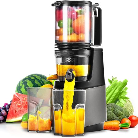 Cold Press Juicer,Slow Masticating Juicer Machines with 5.3" Large Feed Chute for Most Fruits and Vegetables,Easy to Clean Lemon Orange Juicer with 250W Motor and High Juice Yield,Deep Grey