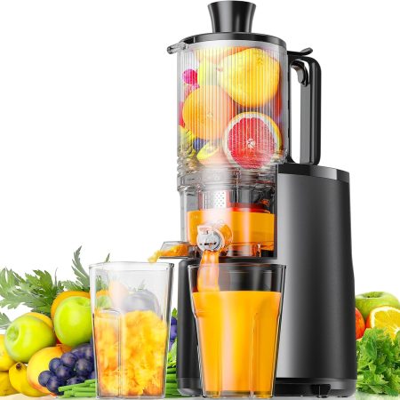 Cold Press Juicer,  5.5" Extra Large Feed Chute Slow Masticating Juicer, 250W Juicer Machines, 99.6% High Juice Yield, Easy to clean, Reverse Function, for Whole Vegetables & Fruits. Black